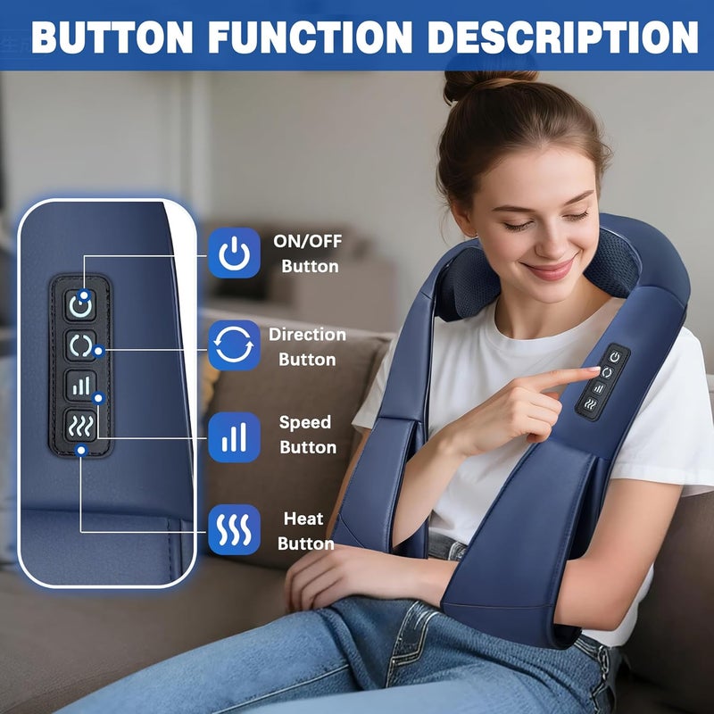 Joyset Shiatsu Neck and Back Massager with Heat,Electric Shoulder Massager for Pain Relief Deep Tissue,3D Kneading Massage with Cloth Cover Easy to Clean (Blue) - Image 2